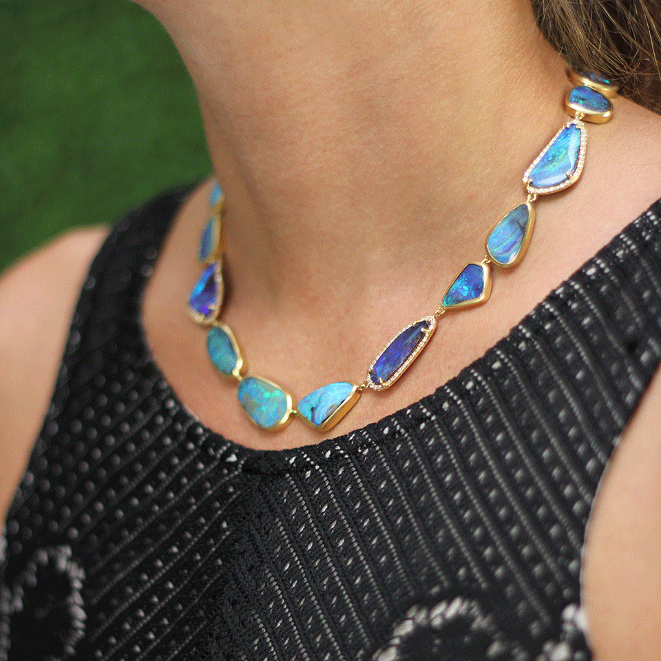 IRENE NEUWIRTH JEWELRY-Boulder Opal And Diamond Necklace-YELLOW GOLD