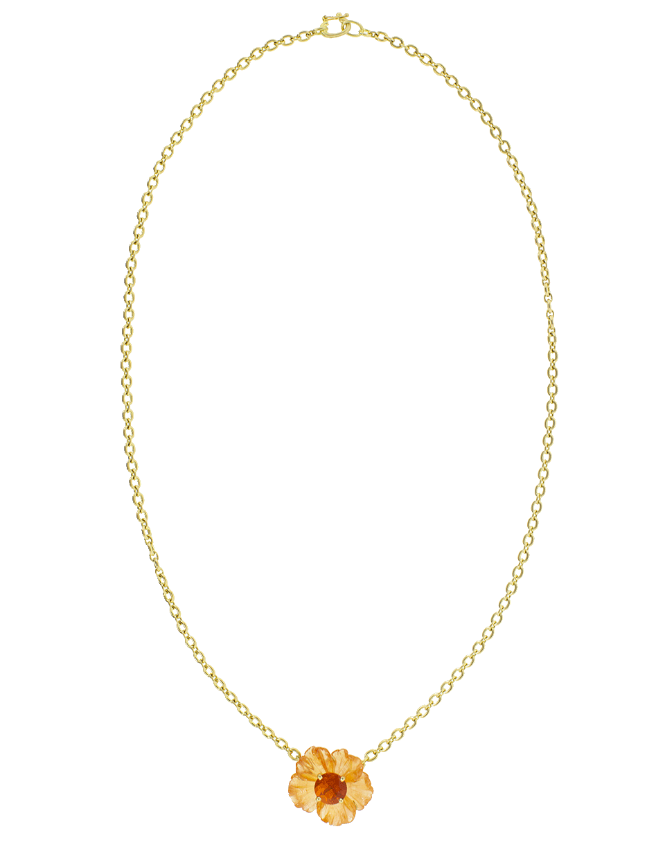 IRENE NEUWIRTH JEWELRY-Carved Mandarin Garnet Flower Necklace-YELLOW GOLD