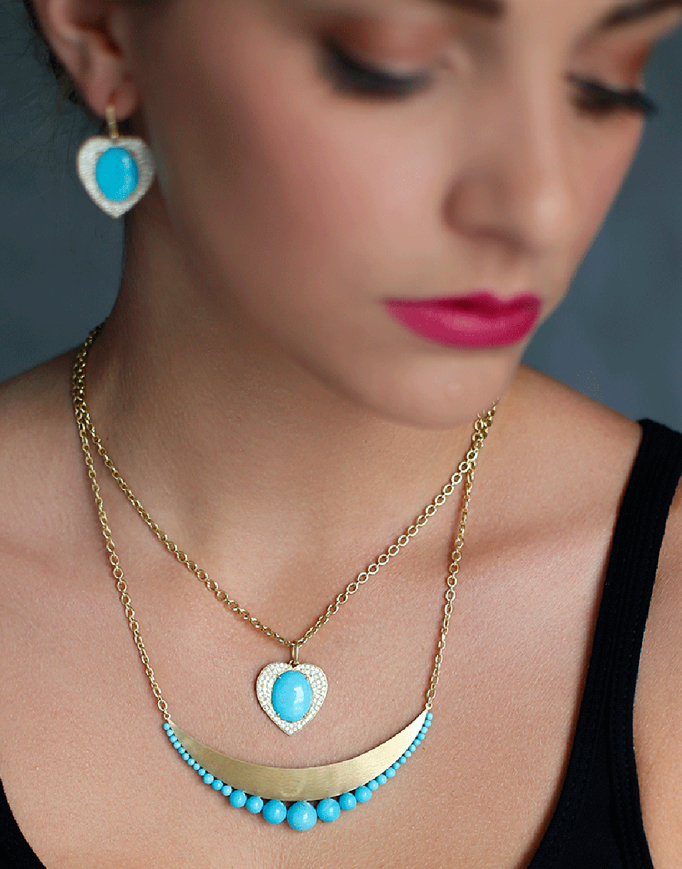 IRENE NEUWIRTH JEWELRY-Kingman Turquoise Gold Pendant Necklace-YELLOW GOLD
