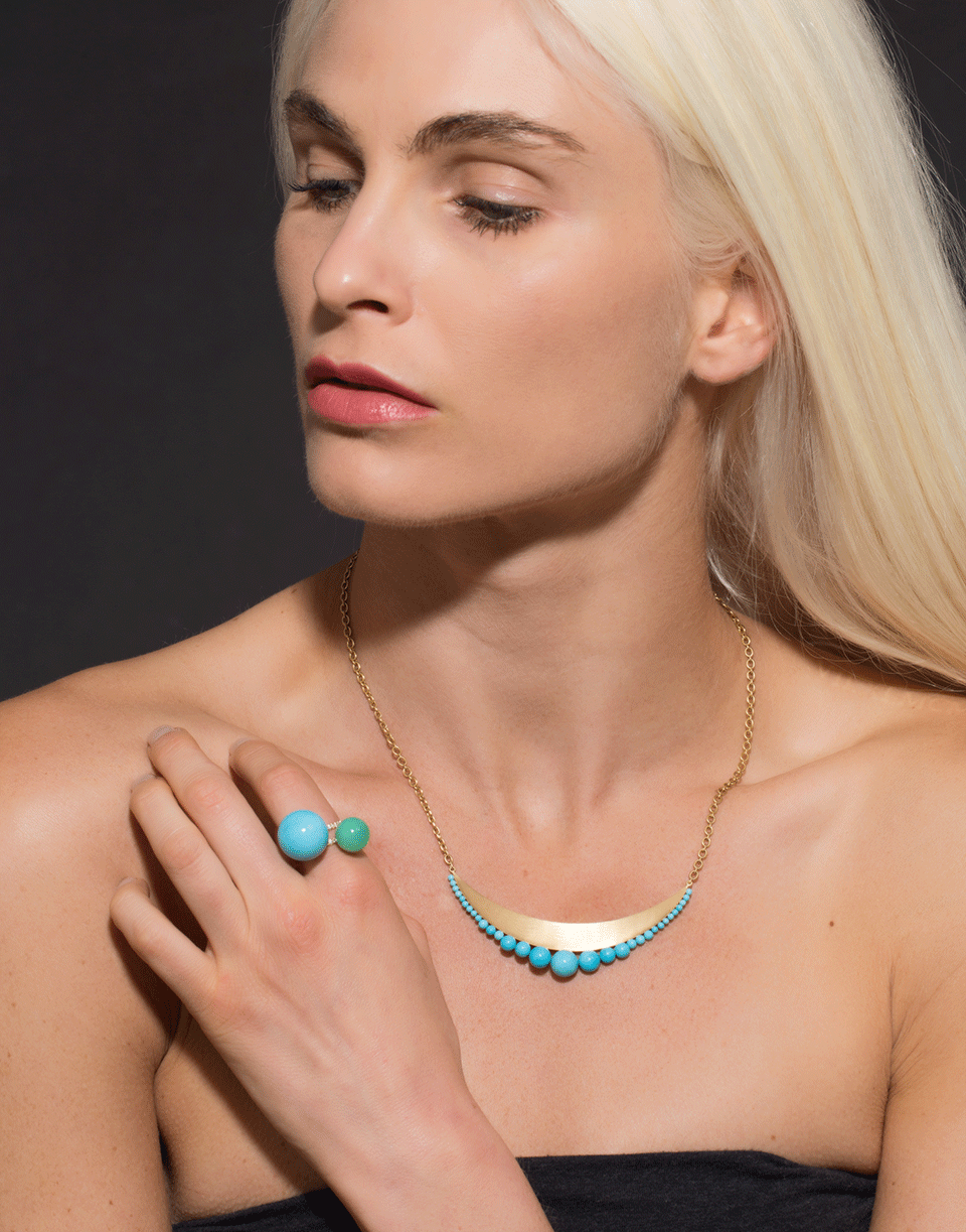 IRENE NEUWIRTH JEWELRY-Kingman Turquoise Diamond Pave Ring-YELLOW GOLD