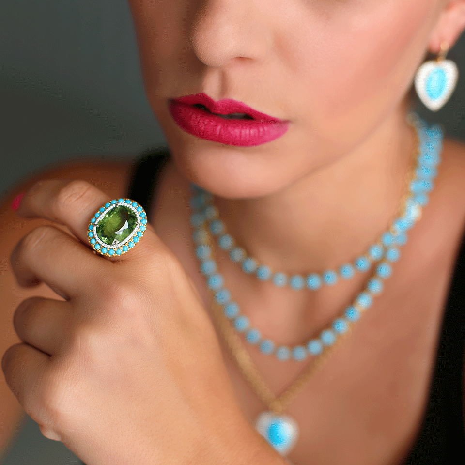 IRENE NEUWIRTH JEWELRY-Green Tourmaline And Turquoise Ring-YELLOW GOLD