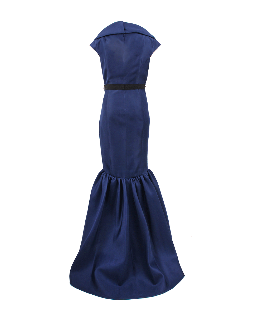 J MENDEL-Shawl Collar Gown With Belt-MARINE