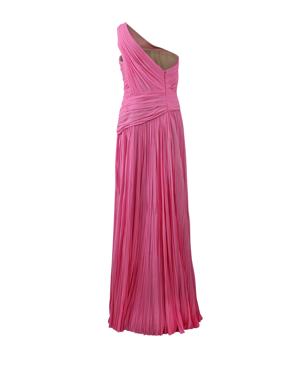J MENDEL-One Shoulder Draped Gown-PINK