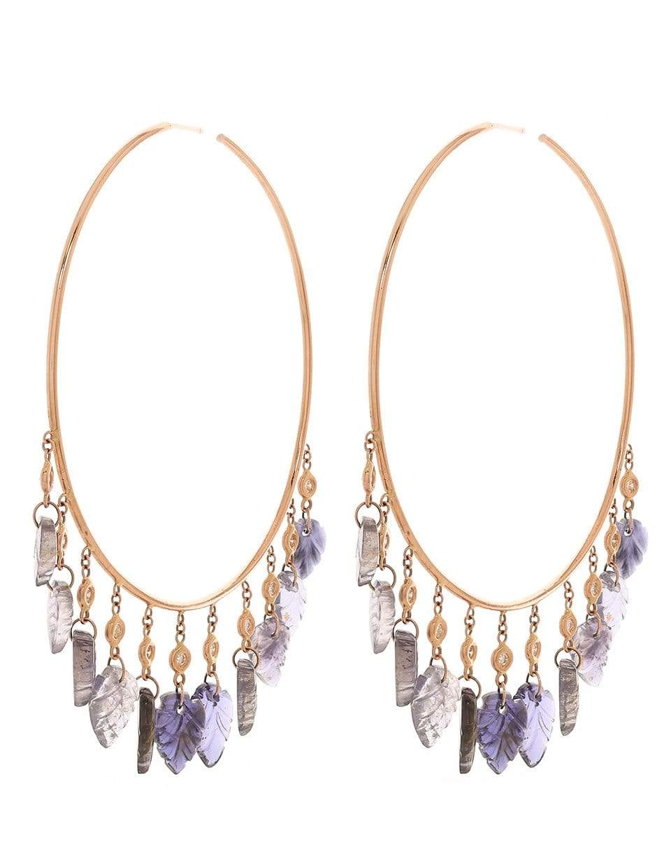 JACQUIE AICHE-Iolite Leaf and Diamond Shaker Hoops-ROSE GOLD
