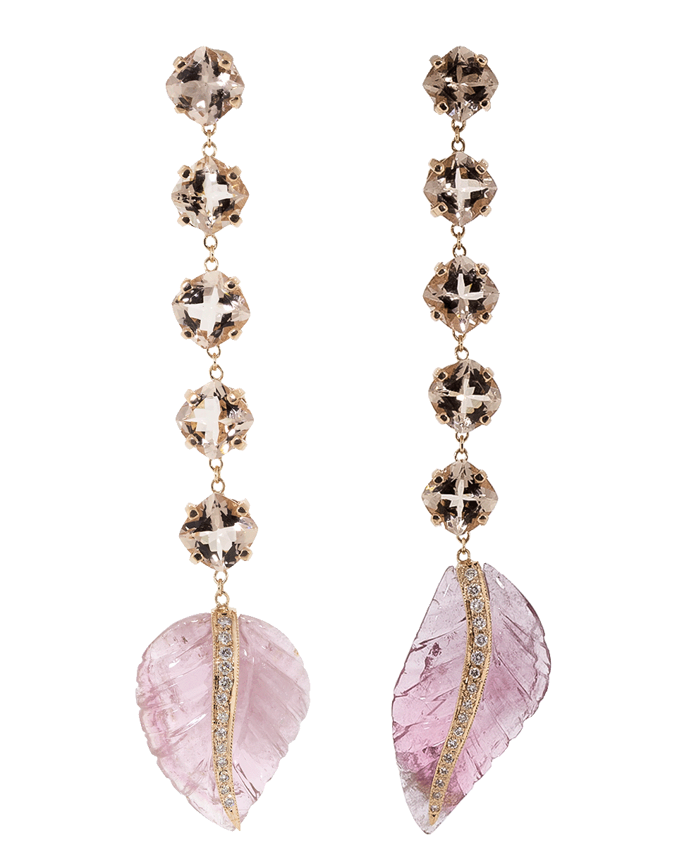 JACQUIE AICHE-Morganite And Carved Pink Tourmaline Leaf Earrings-ROSE GOLD