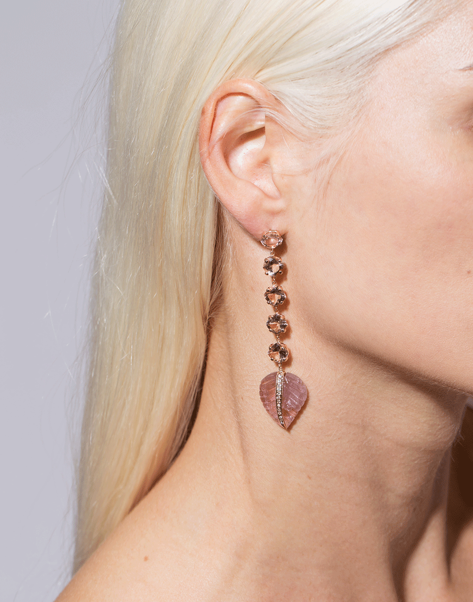 JACQUIE AICHE-Morganite And Carved Pink Tourmaline Leaf Earrings-ROSE GOLD