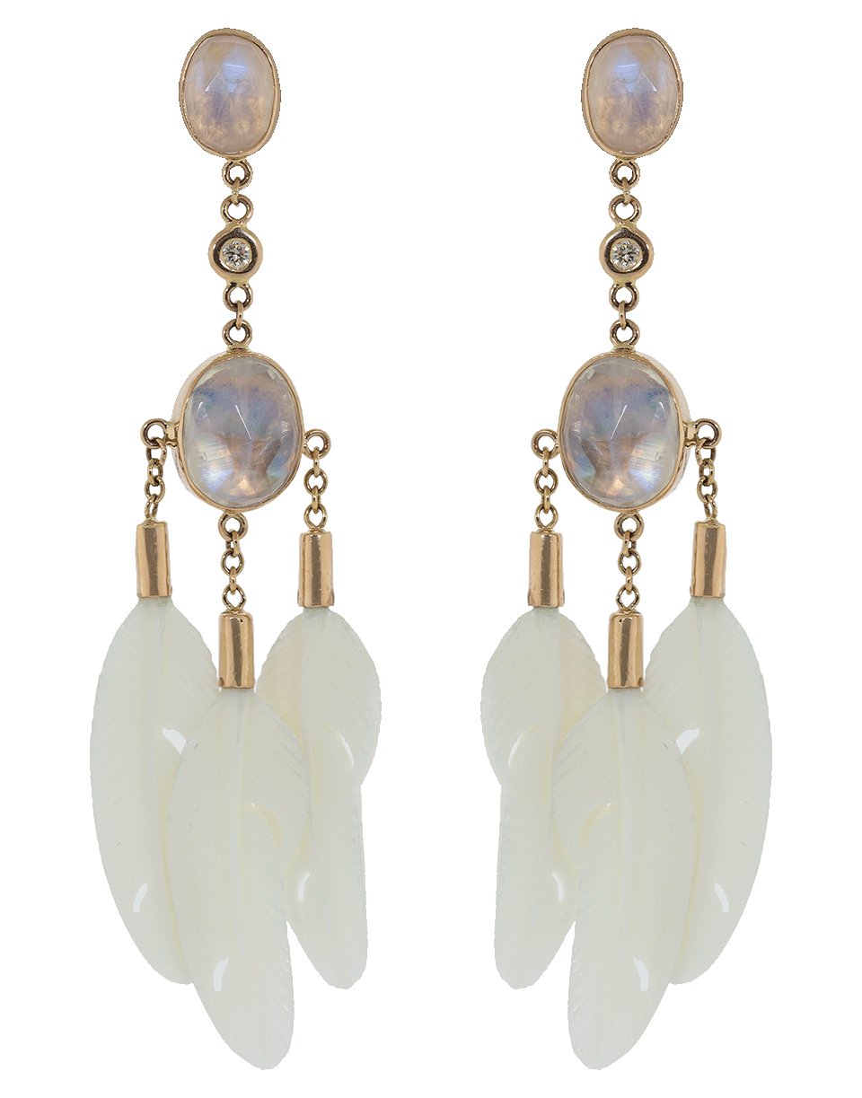JACQUIE AICHE-White Bone and Moonstone Feather Earrings-ROSE GOLD