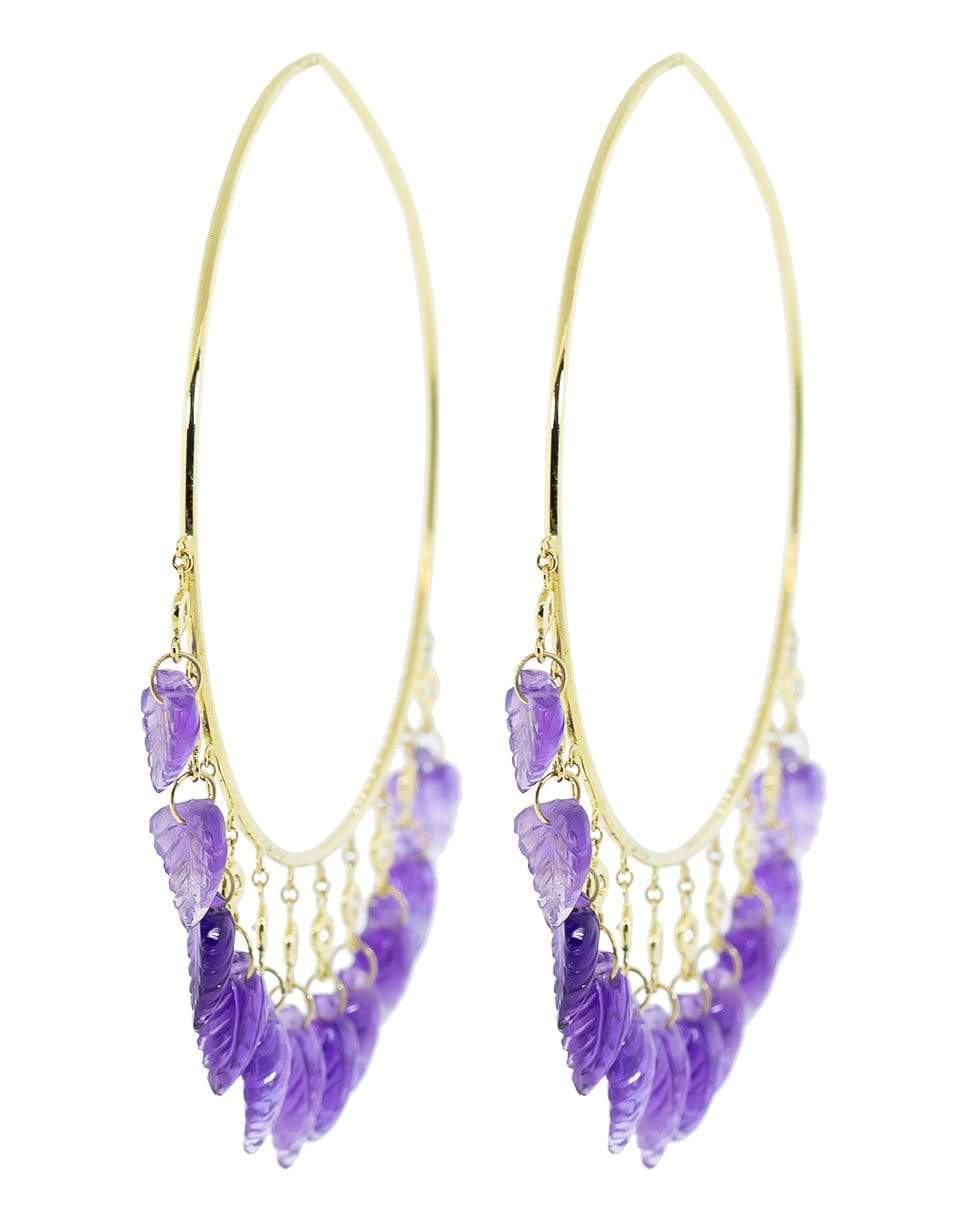 JACQUIE AICHE-Amethyest Leaf Shaker Hoops-YELLOW GOLD