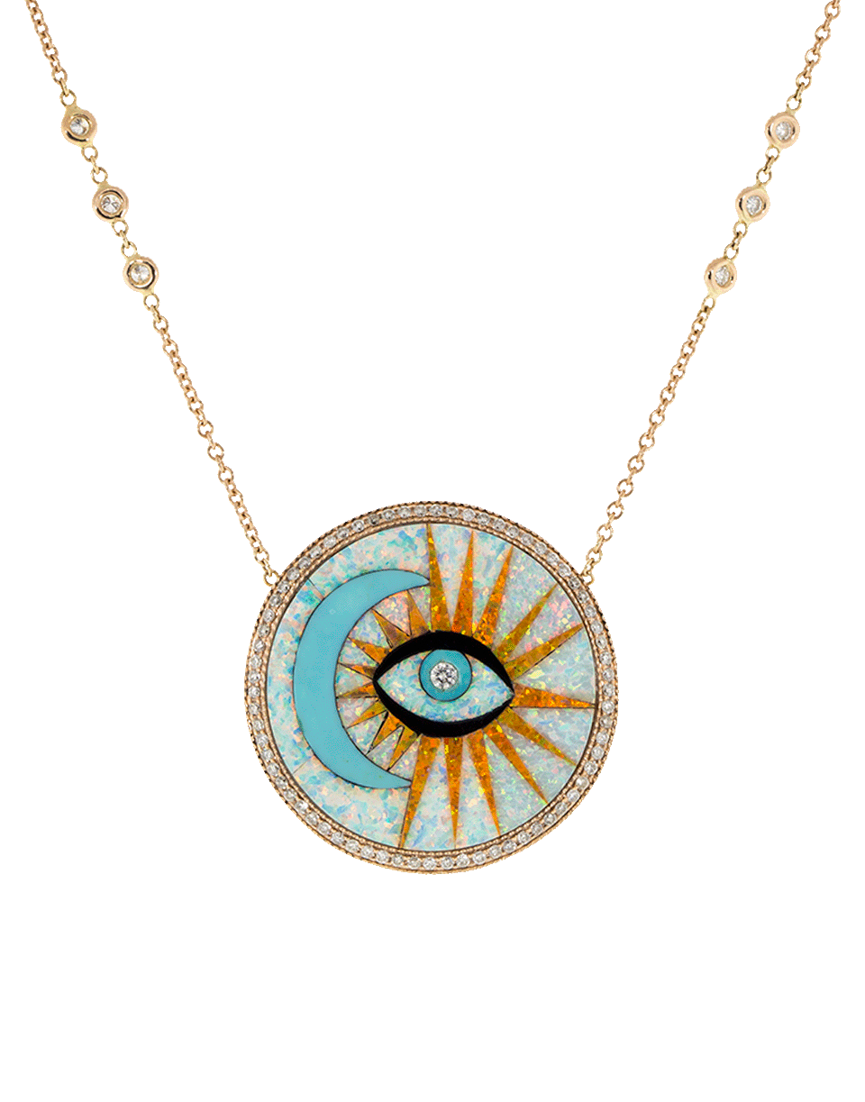 JACQUIE AICHE-Crescent And Eye Burst Opal Inlay Necklace-ROSE GOLD