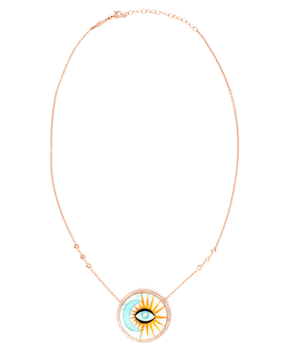 JACQUIE AICHE-Crescent And Eye Burst Opal Inlay Necklace-ROSE GOLD