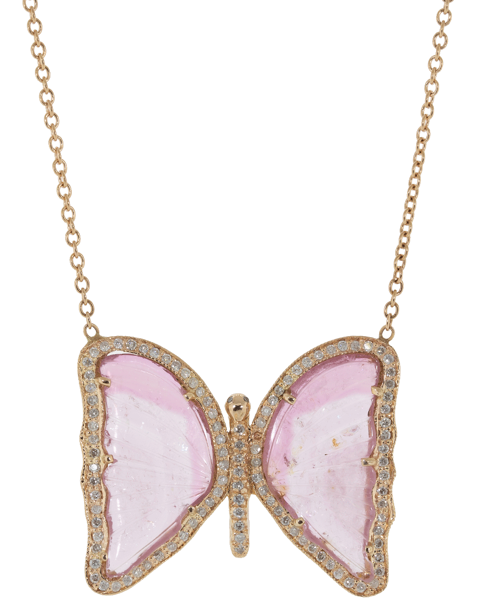 JACQUIE AICHE-Medium Pink Tourmaline and Diamond Butterfly Necklace-ROSE GOLD