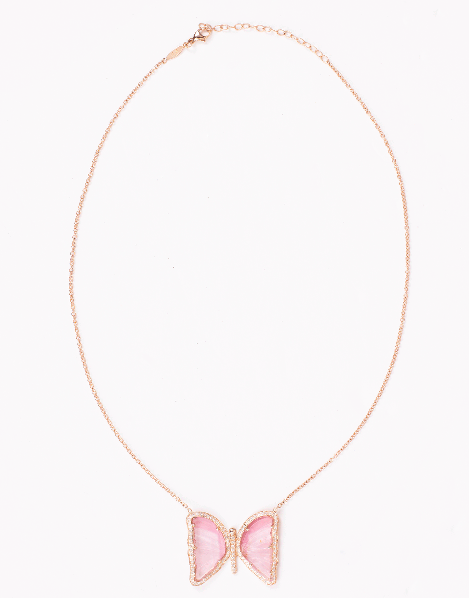 JACQUIE AICHE-Medium Pink Tourmaline and Diamond Butterfly Necklace-ROSE GOLD