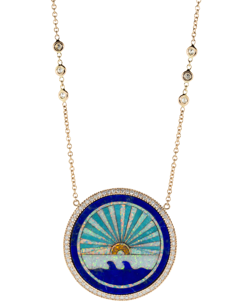 JACQUIE AICHE-Opal, Turquoise, and Lapis Sunshine Necklace-ROSE GOLD