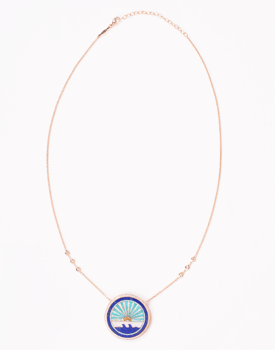 JACQUIE AICHE-Opal, Turquoise, and Lapis Sunshine Necklace-ROSE GOLD