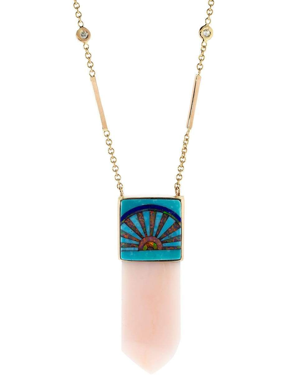 JACQUIE AICHE-Pink Opal and Crystal and Sunrise Inlay Necklace-ROSE GOLD