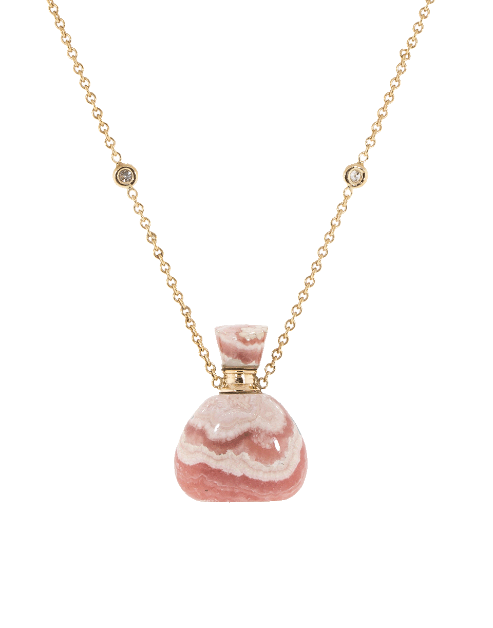 JACQUIE AICHE-Round Rhodocrosite Potion Bottle Necklace-ROSE GOLD