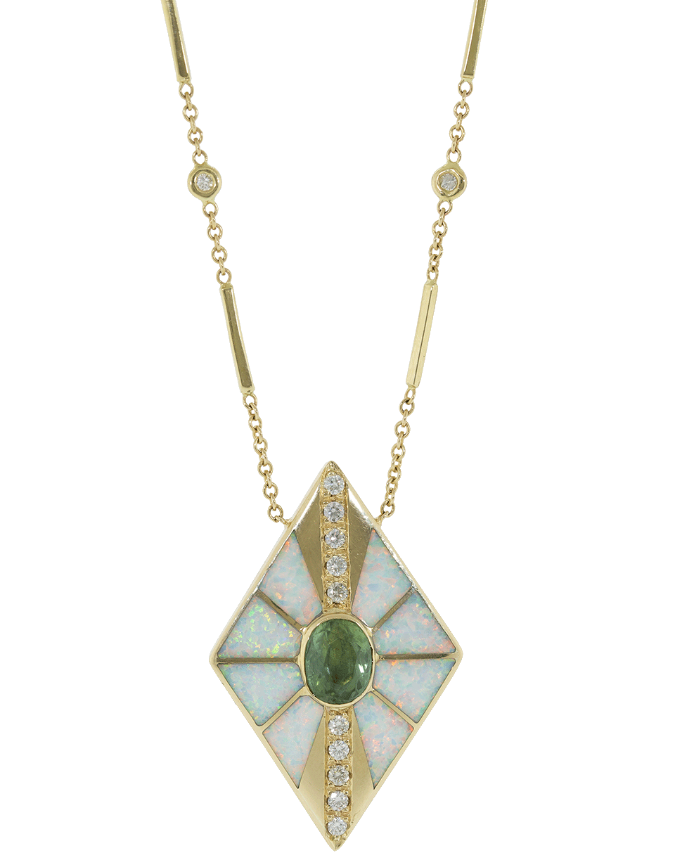 JACQUIE AICHE-Diamond, Opal, and Tourmaline Inlay Necklace-YELLOW GOLD