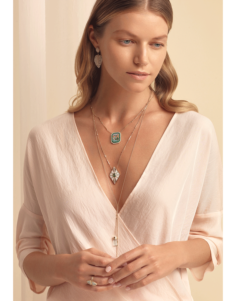 JACQUIE AICHE-Diamond, Opal, and Tourmaline Inlay Necklace-YELLOW GOLD