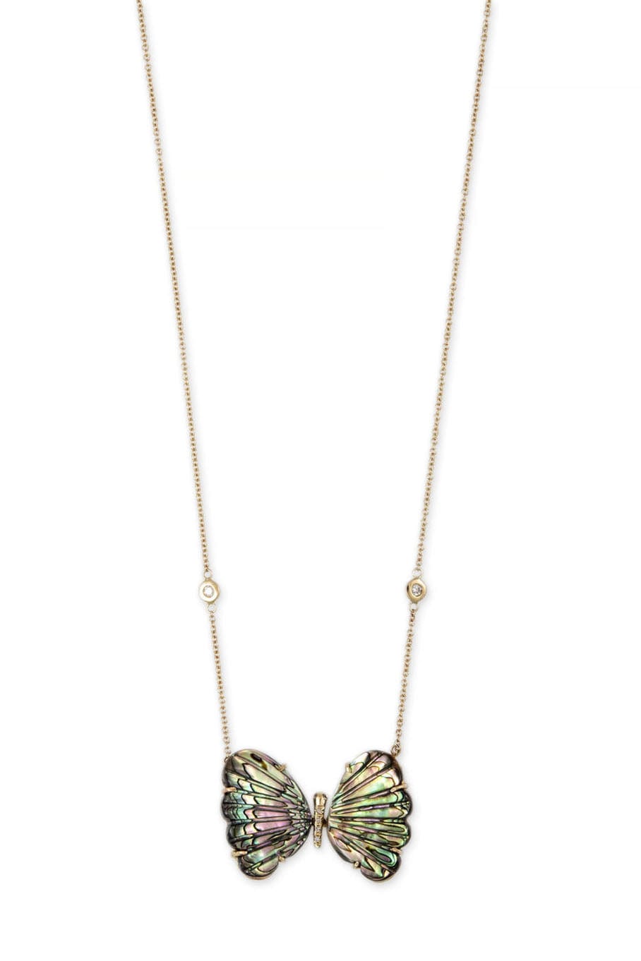 JACQUIE AICHE-Large Abalone & Diamond Butterfly Necklace-YELLOW GOLD