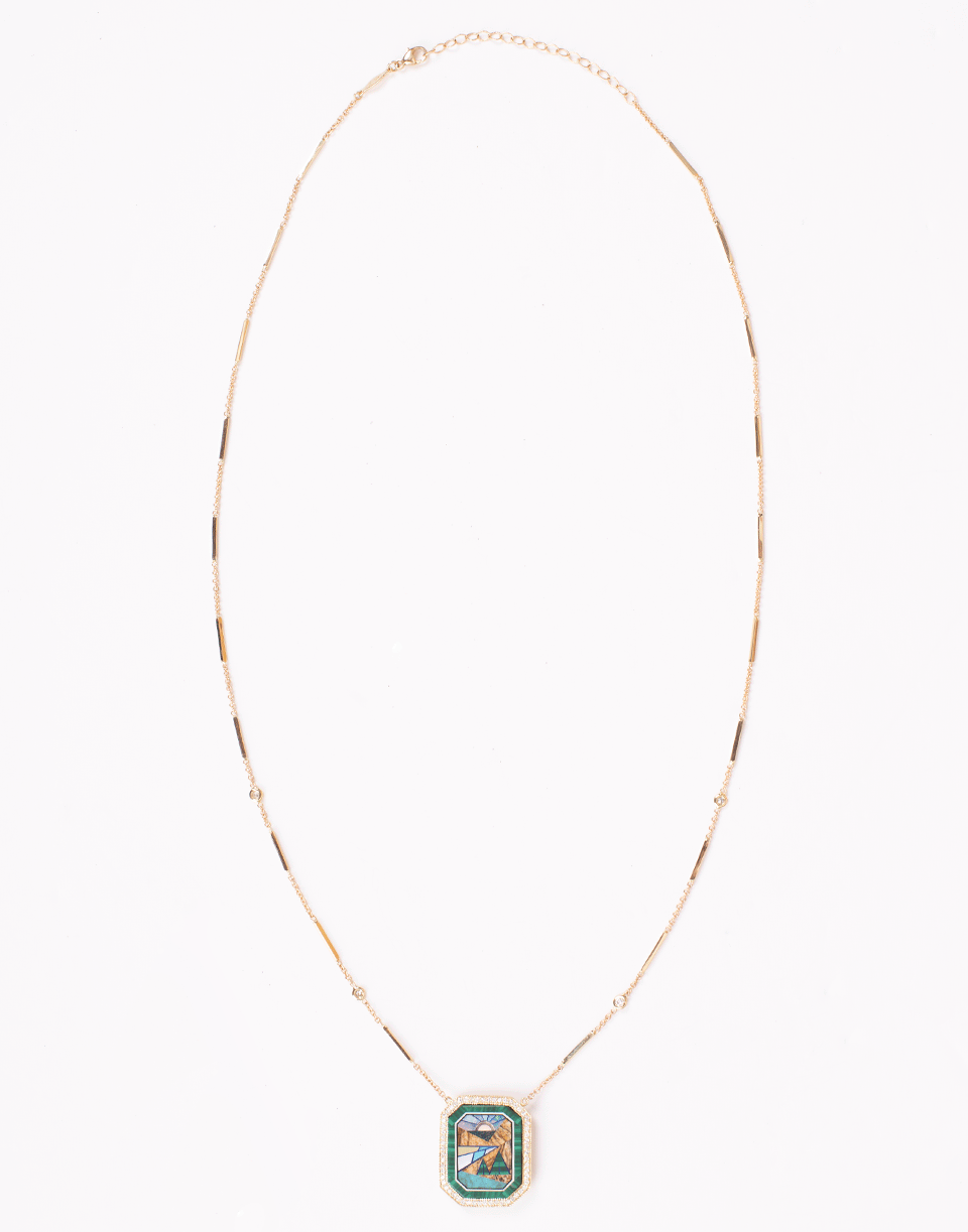 JACQUIE AICHE-Octagon Scenic Inlay Necklace-YELLOW GOLD
