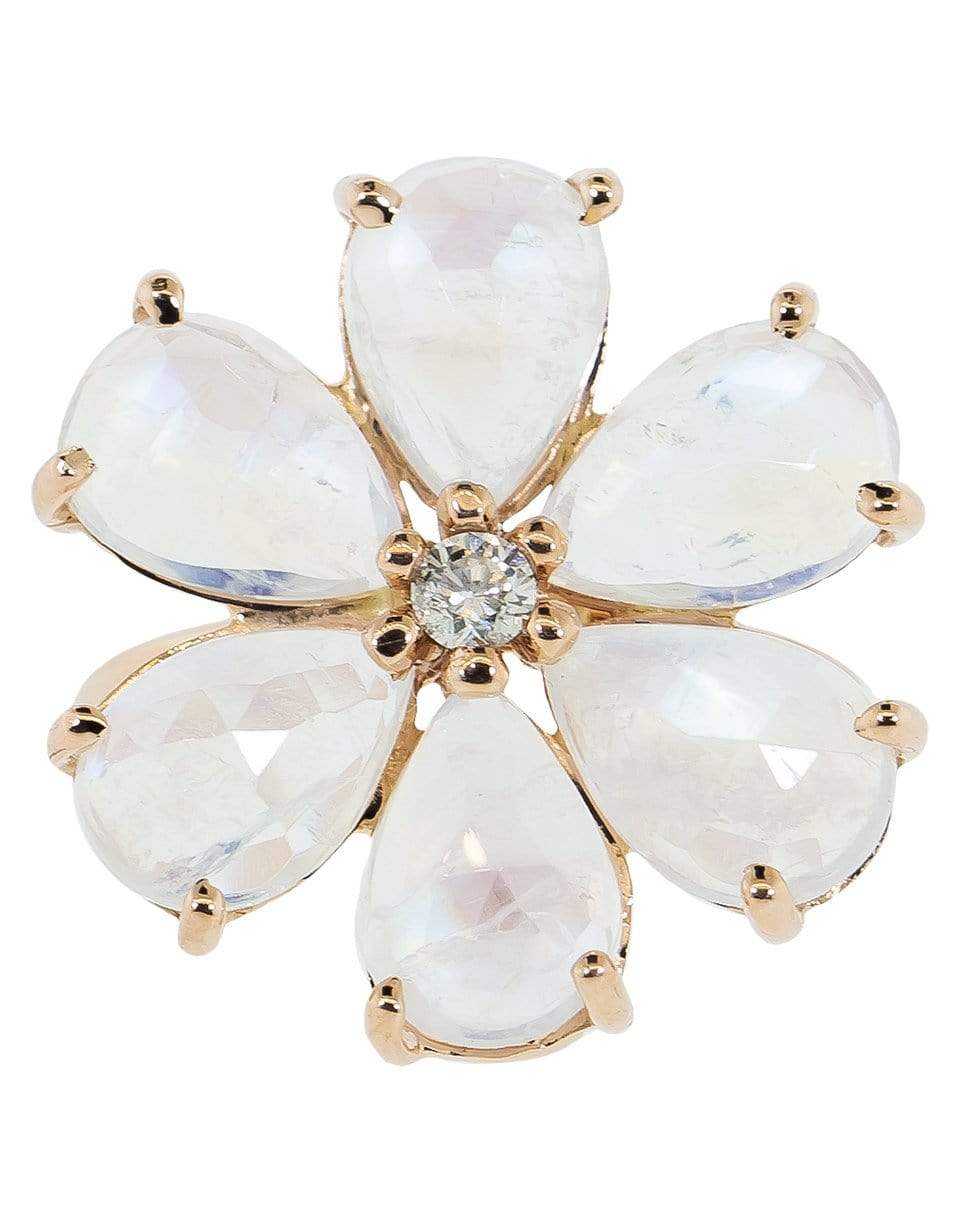 JACQUIE AICHE-Moonstone and Diamond Flower Ring-ROSE GOLD