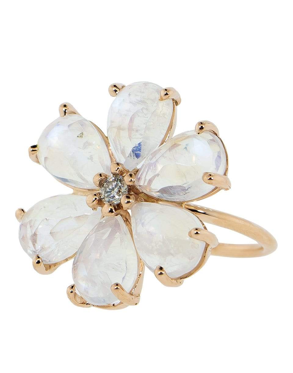 JACQUIE AICHE-Moonstone and Diamond Flower Ring-ROSE GOLD