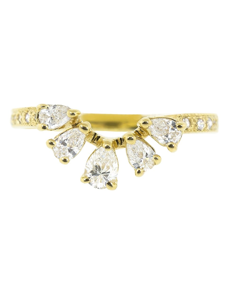 JACQUIE AICHE-Five Diamond Teardrop Stacking Ring-YELLOW GOLD