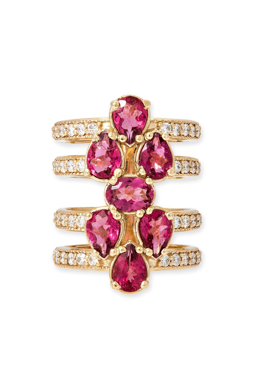 JACQUIE AICHE-Pink Tourmaline 4 Row Ring-YELLOW GOLD