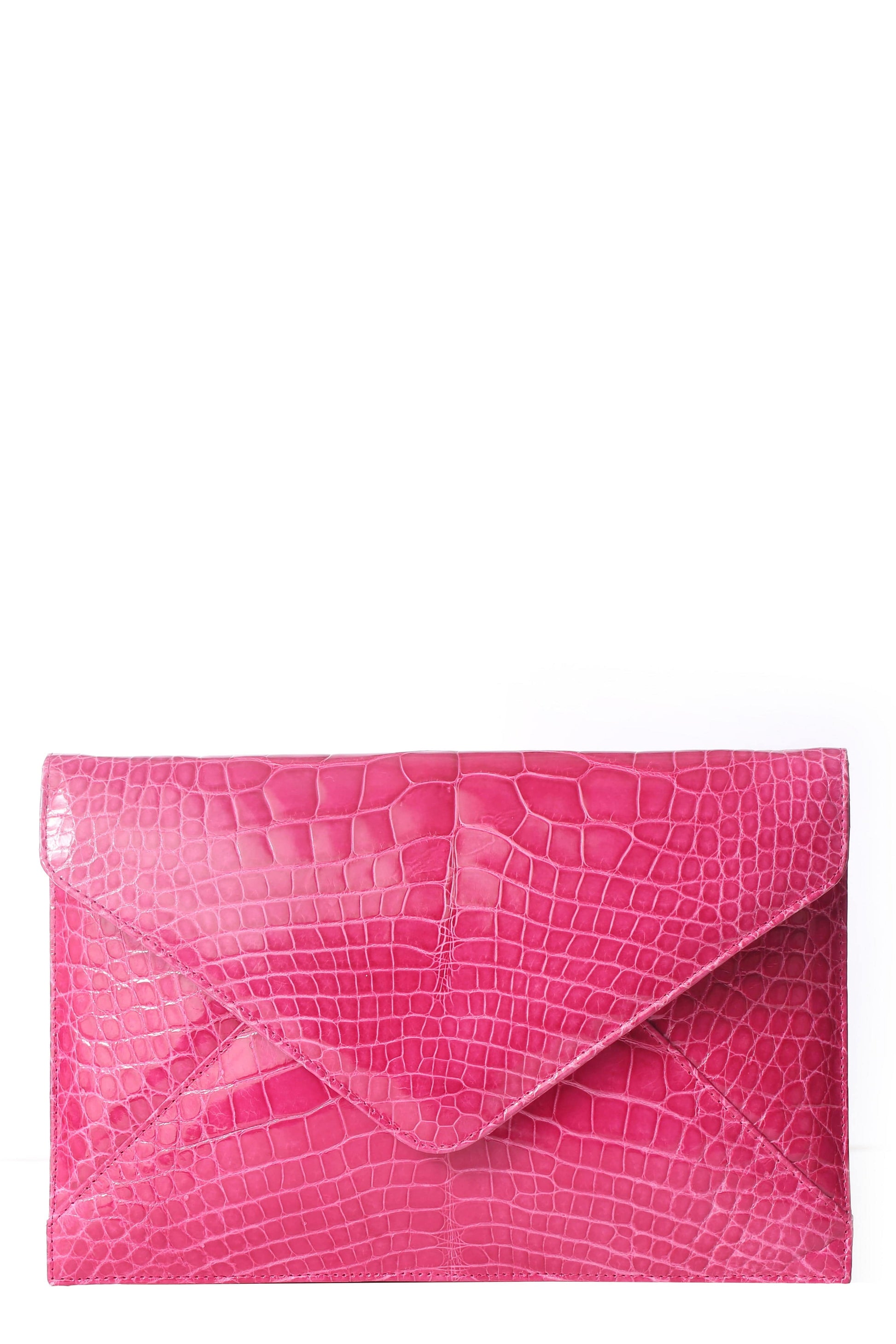 JADA LOVELESS-Bright Pink Alligator Envelope Clutch-PINK