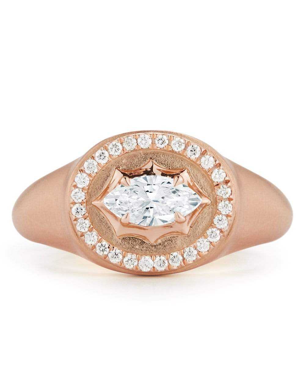 JADE TRAU-Maverick Marquise Diamond Signet Ring-ROSE GOLD