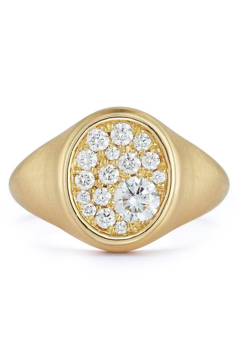 JADE TRAU-Pave Diamond Signet Ring-YELLOW GOLD