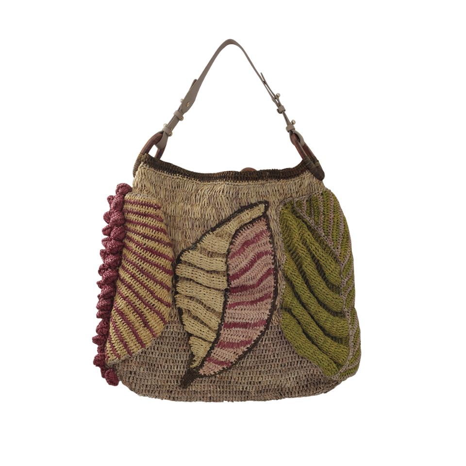 Papaver Leaf Print Raffia Bag HANDBAGTOP HANDLE JAMIN PUECH   