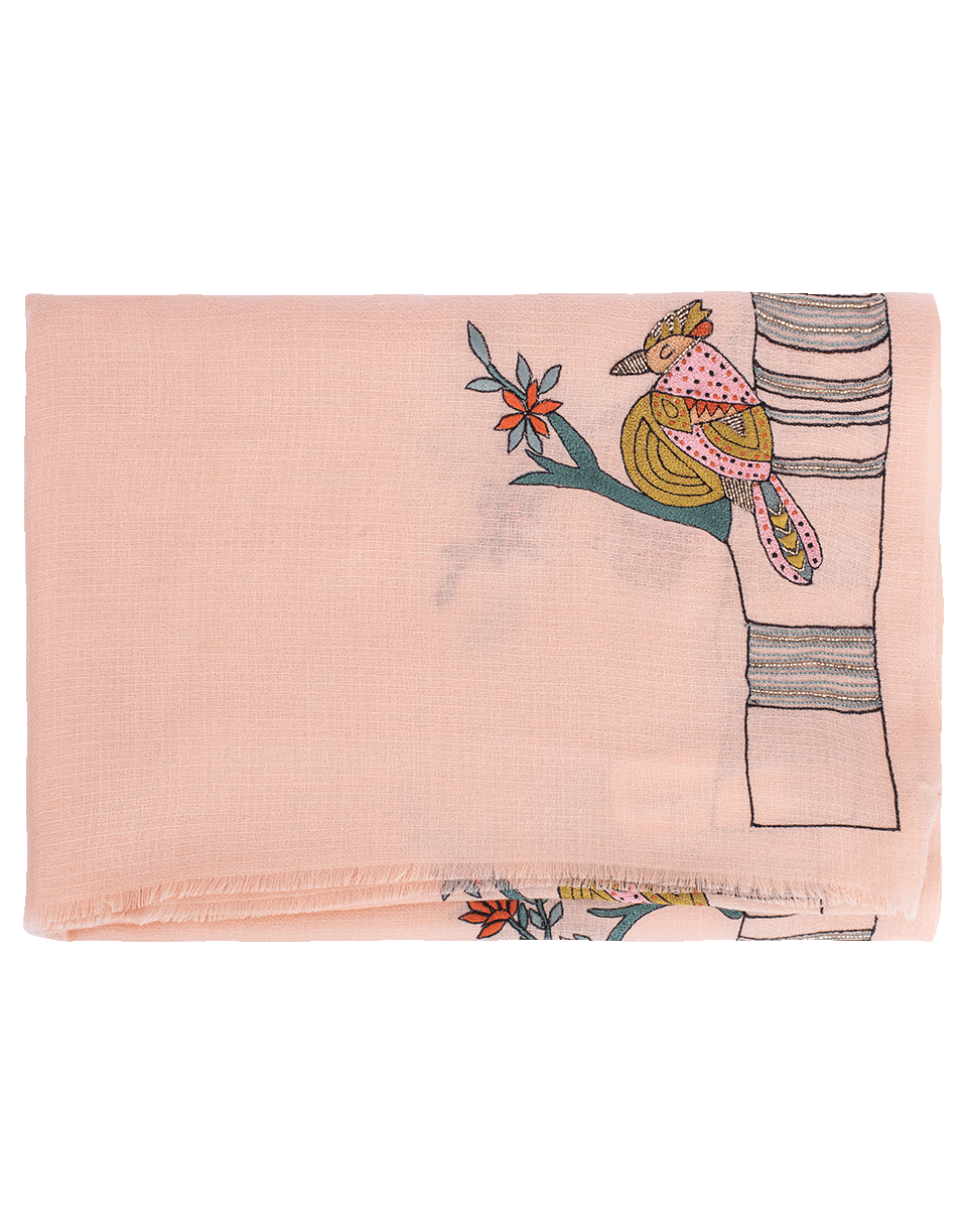 JANAVI INDIA-Embroidered Bird Scarf-PEACH