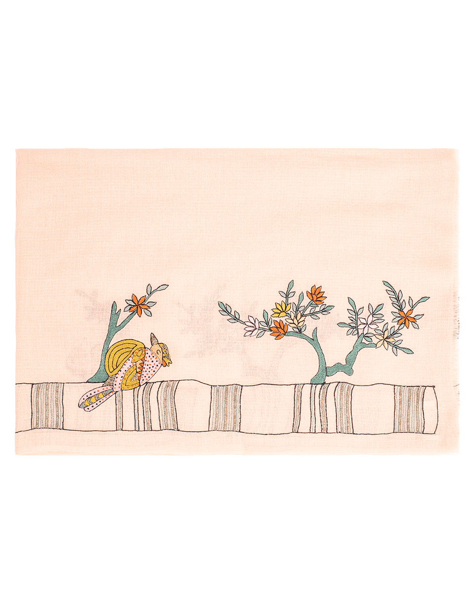 JANAVI INDIA-Embroidered Bird Shawl-PEACH