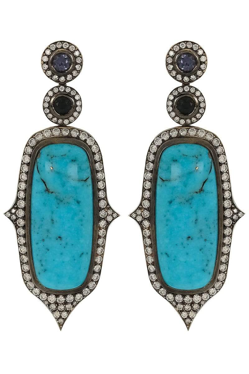 JARED LEHR-Turquoise and Diamond Earrings-BLKGOLD