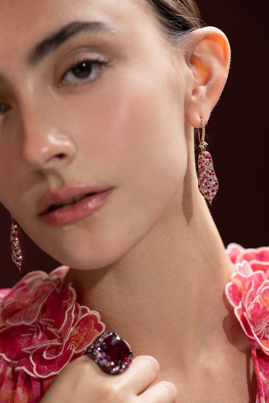 JARED LEHR-Pink Sapphire Diamond Earrings-ROSE GOLD
