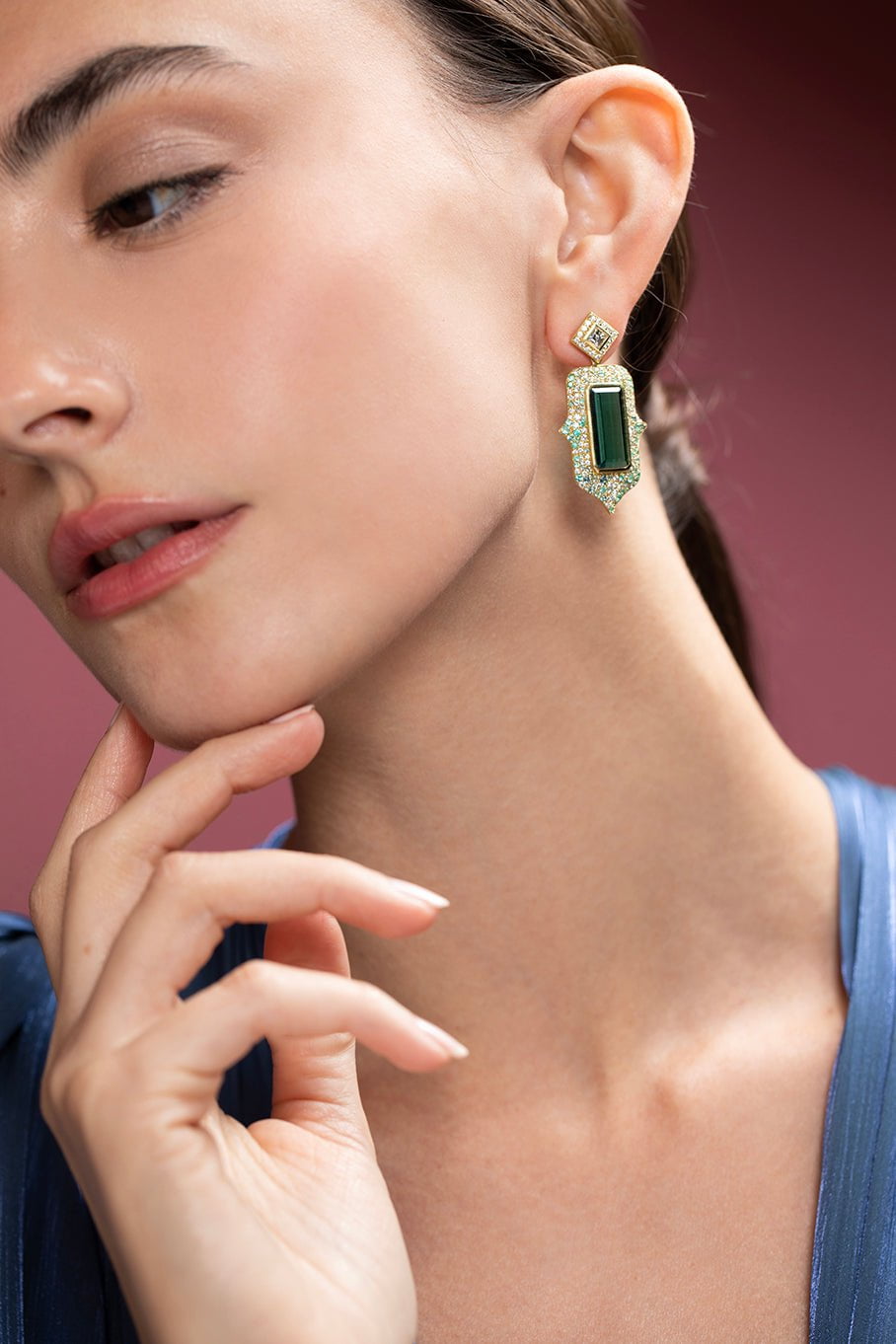 JARED LEHR-Paraiba Diamond Earrings-YELLOW GOLD
