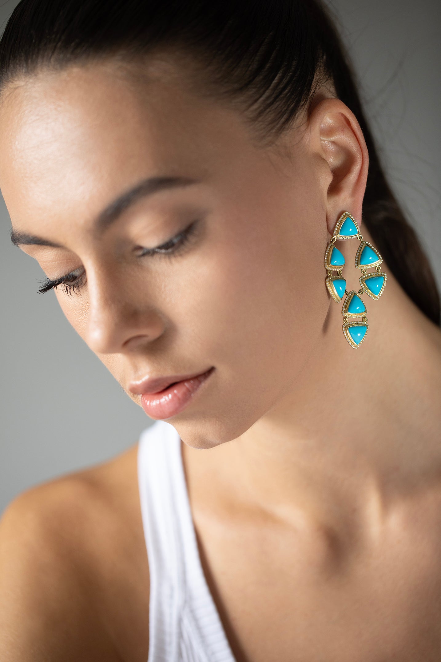 JARED LEHR-Turquoise Diamond Drop Earrings-YELLOW GOLD