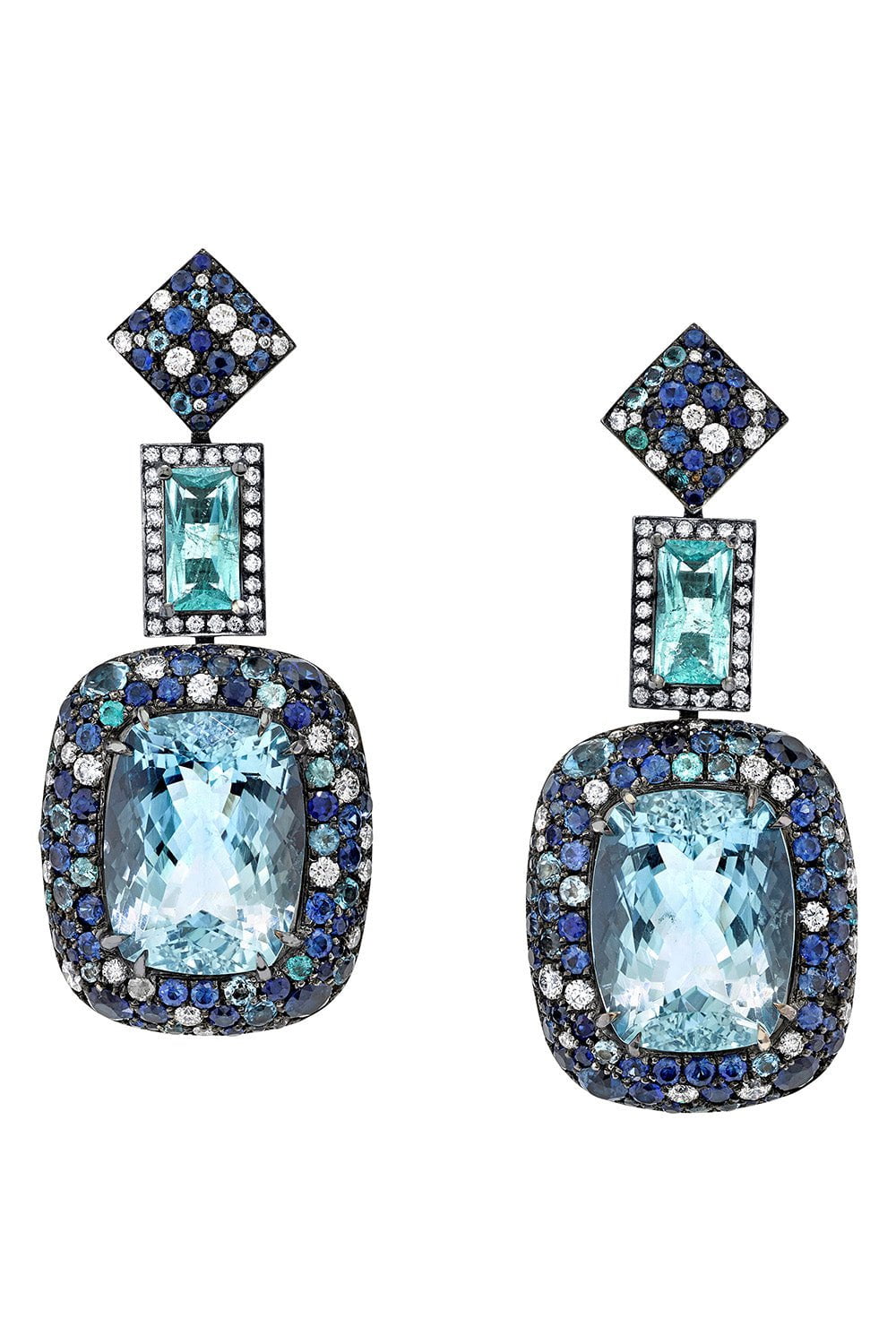 JARED LEHR-Aquamarine Sapphire Paraiba Earrings-YELLOW GOLD