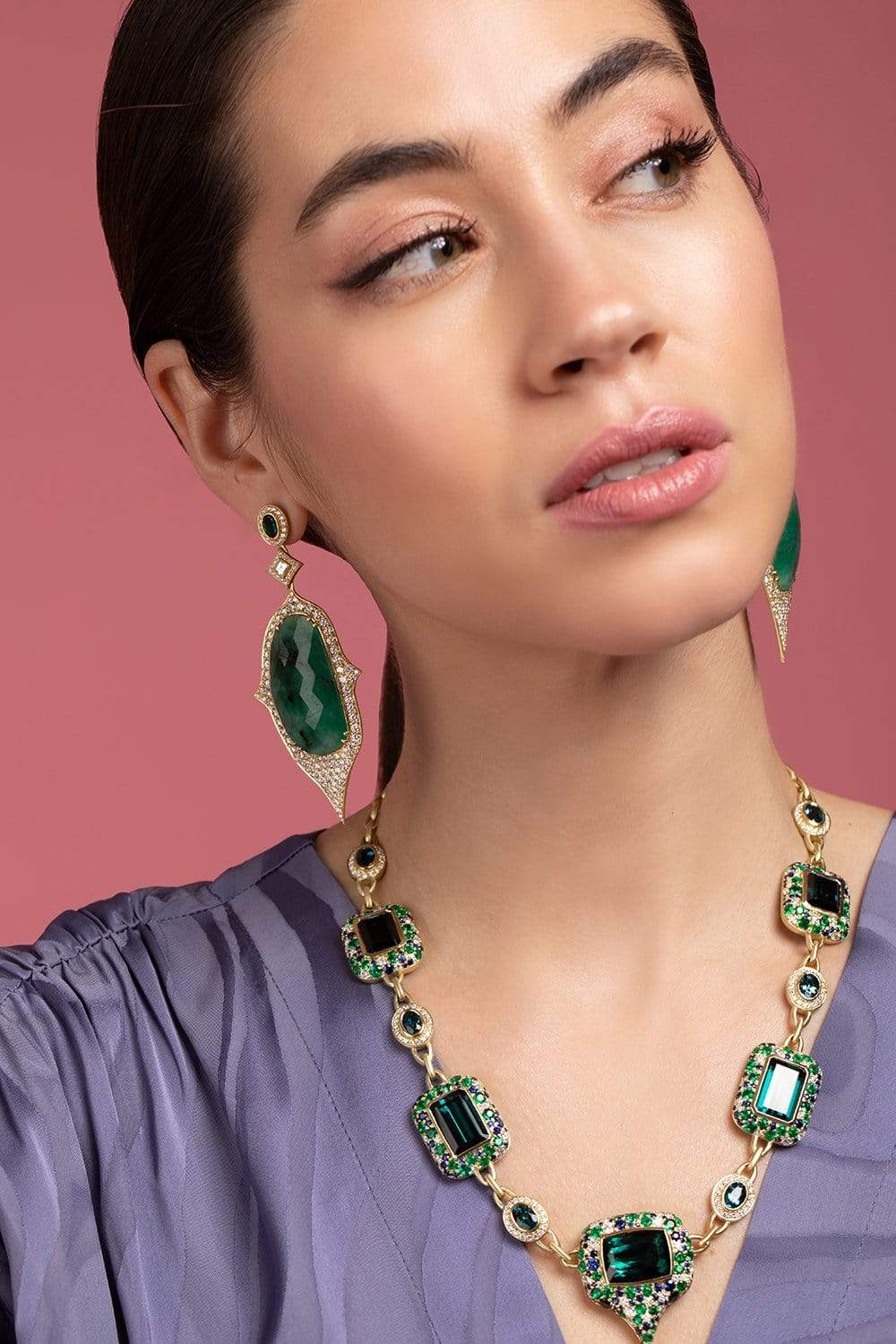 JARED LEHR-Emerald and Tsavorite Earrings-YELLOW GOLD