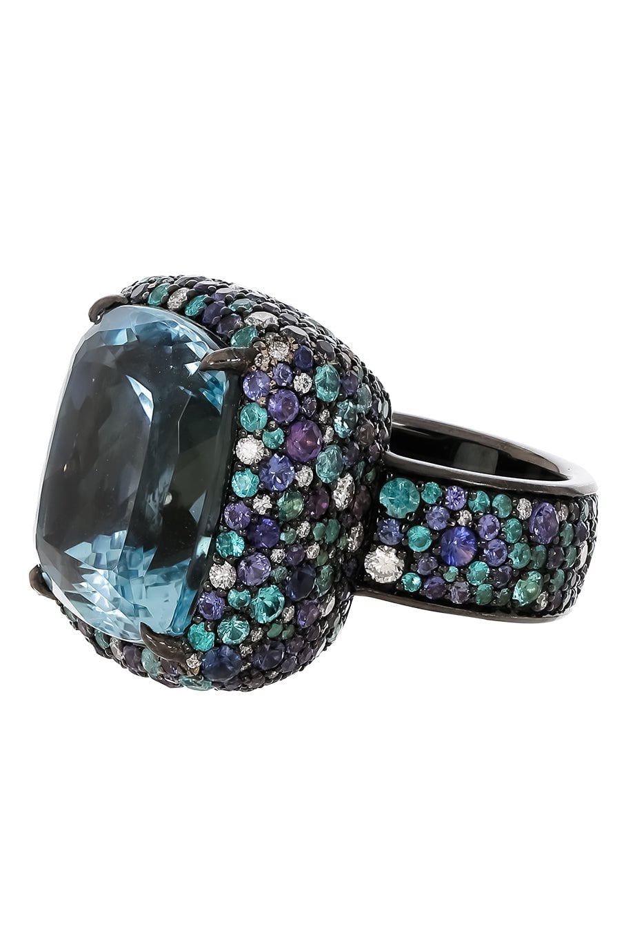 JARED LEHR-Aquamarine Purple Sapphire Diamond Ring-BLACK/GOLD