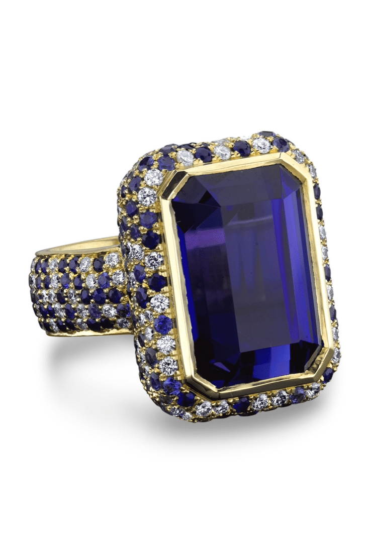 JARED LEHR-Tanzanite and Sapphire Ring-YELLOW GOLD