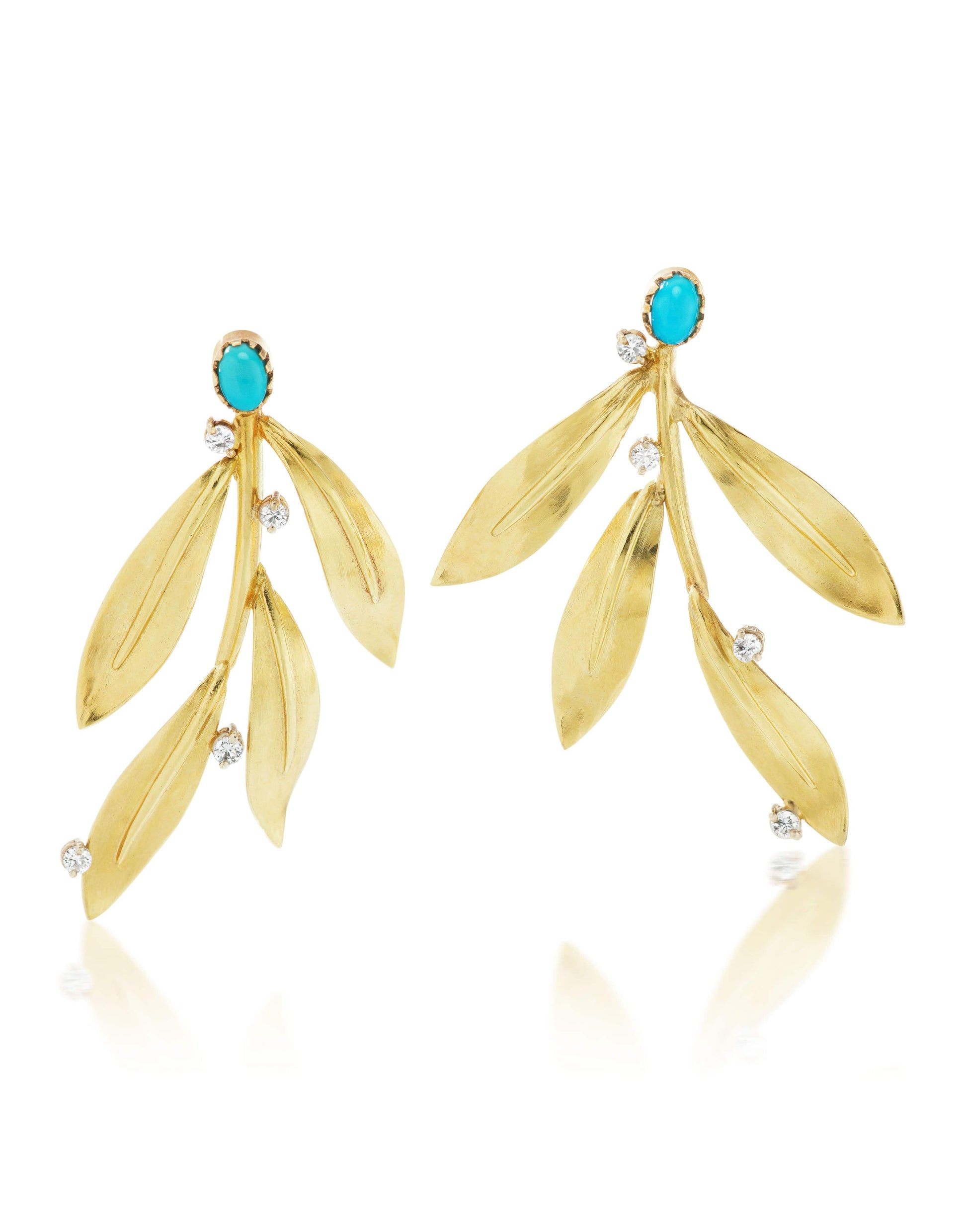 JENNA BLAKE-Turquoise Leaf Earrings-YELLOW GOLD