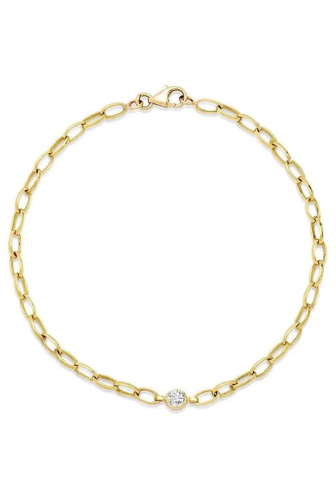 JENNIFER MEYER-Small Edith Link Bracelet with Single Diamond Bezel Accent-YELLOW GOLD