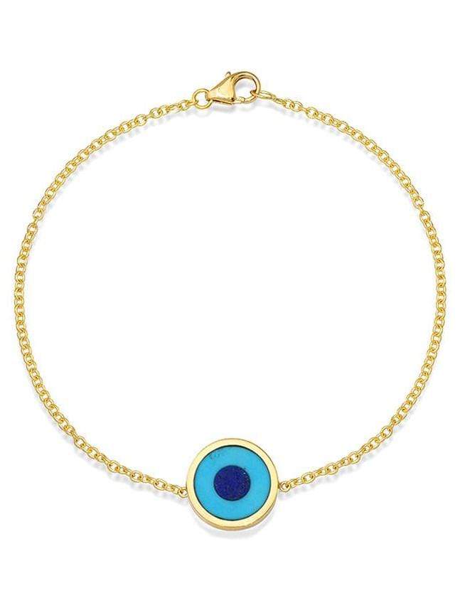JENNIFER MEYER-Mini Turquoise Inlay Evil Eye Bracelet-YELLOW GOLD