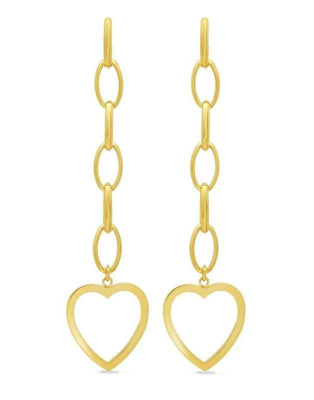 JENNIFER MEYER-6 Edith Link Studs with Large Open Heart Drop-YELLOW GOLD