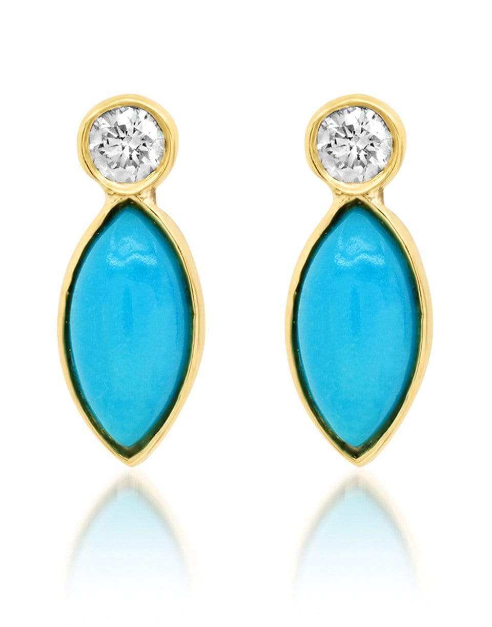 JENNIFER MEYER-Diamond Bezel Turquoise Marquise Stud-YELLOW GOLD