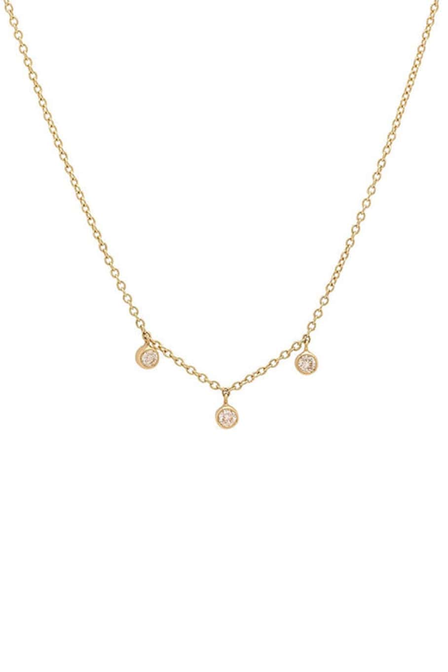 JENNIFER MEYER-3 Mini Diamond Bezel Dangle Necklace-YELLOW GOLD