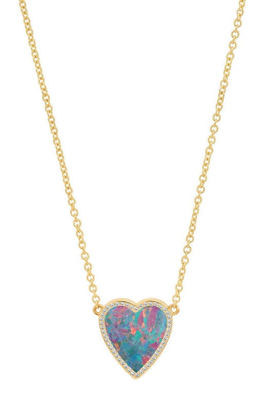 JENNIFER MEYER-Mini Red Boulder Opal Inlay Heart Necklace-YELLOW GOLD