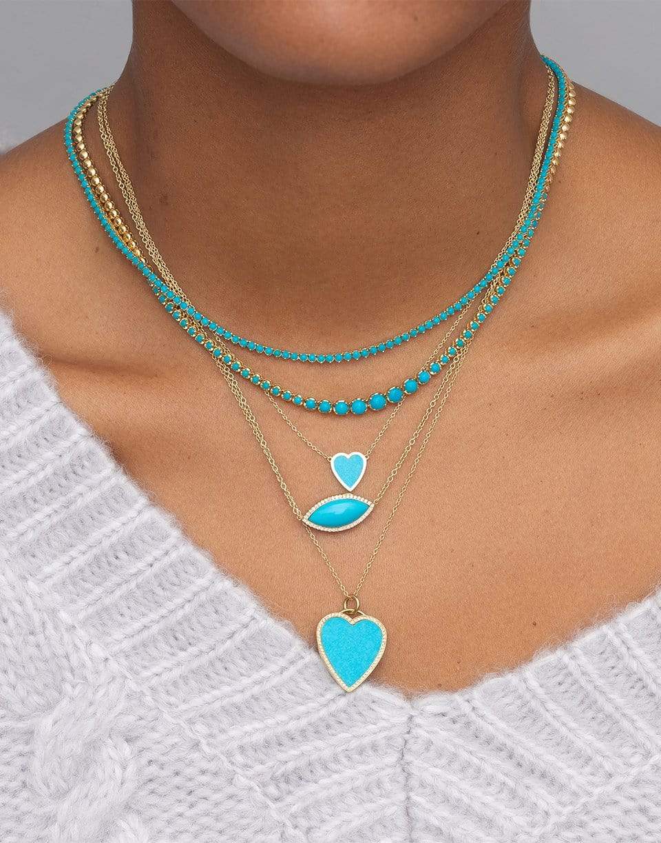 JENNIFER MEYER-Mini Turquoise Inlay Heart Necklace-YELLOW GOLD